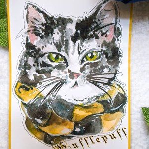 Hufflepuff Harry Potter Cat Art Print